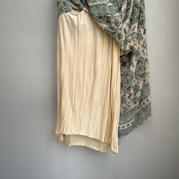 Free People lace front maxi dress double front slit Moroccan cream green print - Picture 7 of 16